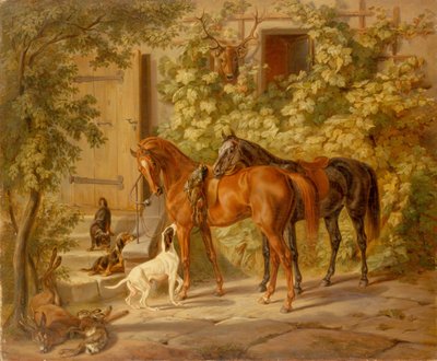 Horses at the Porch by Albrecht Adam